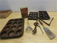 Antique kitchen pans, utensils, misc.
