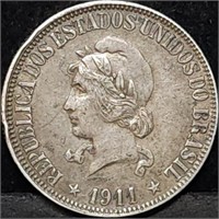 1911 Brazil 1000 Reis Silver Coin