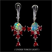 Natural Unheated Ethopian White Opal Ruby Earrings