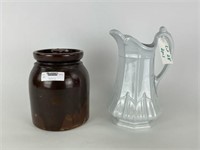 Ironstone Water Pitcher & Stoneware Jar w/ Cover