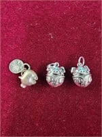3 small 925 silver piggy charms