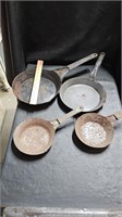 Vtg Skillets, 1 is Granite, others are tin