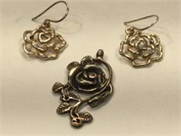 Sterling Silver Rose earrings and pendant