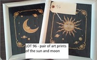 pair of art prints, sun and moon theme