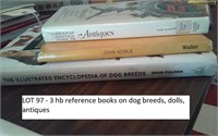 3 hb reference books - dogs, dolls, antiques