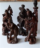 4 vintage Chinese carved wooden figurines,