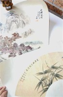 2 Chinese pictures, hand coloured,