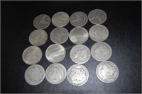 16 Peace & Morgan silver dollars: 1922, 1896