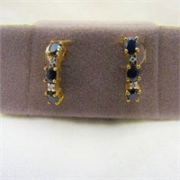 Pair 14K Gold & Sapphire Pierced Earrings