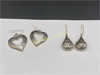 TWO PAIRS OF PIERCED STERLING SILVER EARRINGS