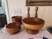 MCM Wood Table Top Pcs.  Bowls and Candle Stick