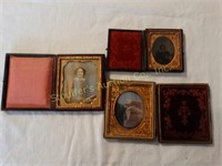 3 Antique Tintype Photos cases show wear