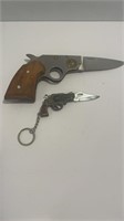 2 Gun Shaped Knives: Wood Handle Gun Shaped