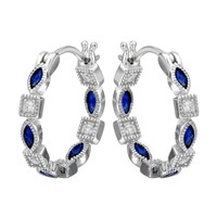 Silver-Blue Austrian Crystal Hoop Earrings