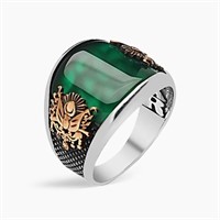 Sterling Silver-Green Green Agate Men Ring