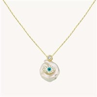 Sterling Silver-18K Gold Plated Pearl Eye Necklace