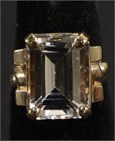 NEW 14KT. WHITE ZIRCON ART-DECO STYLE RING