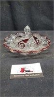Ruby red glass candy dish