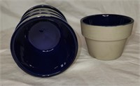 Small Vintage Clay Flower Pot Blue Glaze No Drain