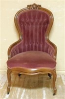 American Victorian Walnut Parlor Armchair.