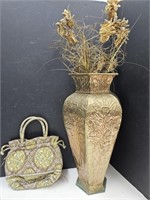 Cute Vera Bradley Purse & 21" High Metal Vase