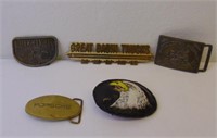 Lot Of 4 Belt Buckles & Automotive Name Plate