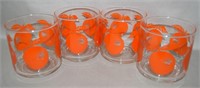 (4) Vtg Libbey Orange Motif Juice Glasses 3 1/8"