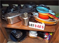contents of bottom cupboard (s/s fish steamer,