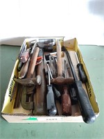 Assorted Tools: Pipe Wrenches, Hammers, Saw