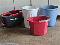 (4) Plastic: 2- Trash Cans & 2- Mop Buckets