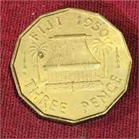 1950 Fiji 3 Pence Coin