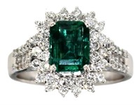 18k Gold 2.29 ct Natural Emerald & Diamond Ring