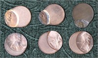 6 Error Lincoln Pennies - Mis-strikes