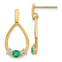 14k- Emerald and White Sapphire  Earrings