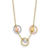14 Kt- Tri-Color Circle Beads Necklace