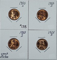4  1955-S  Lincoln Cents   Unc
