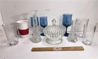 Glassware: Candle Holders, Lidded Candy Dish, etc.