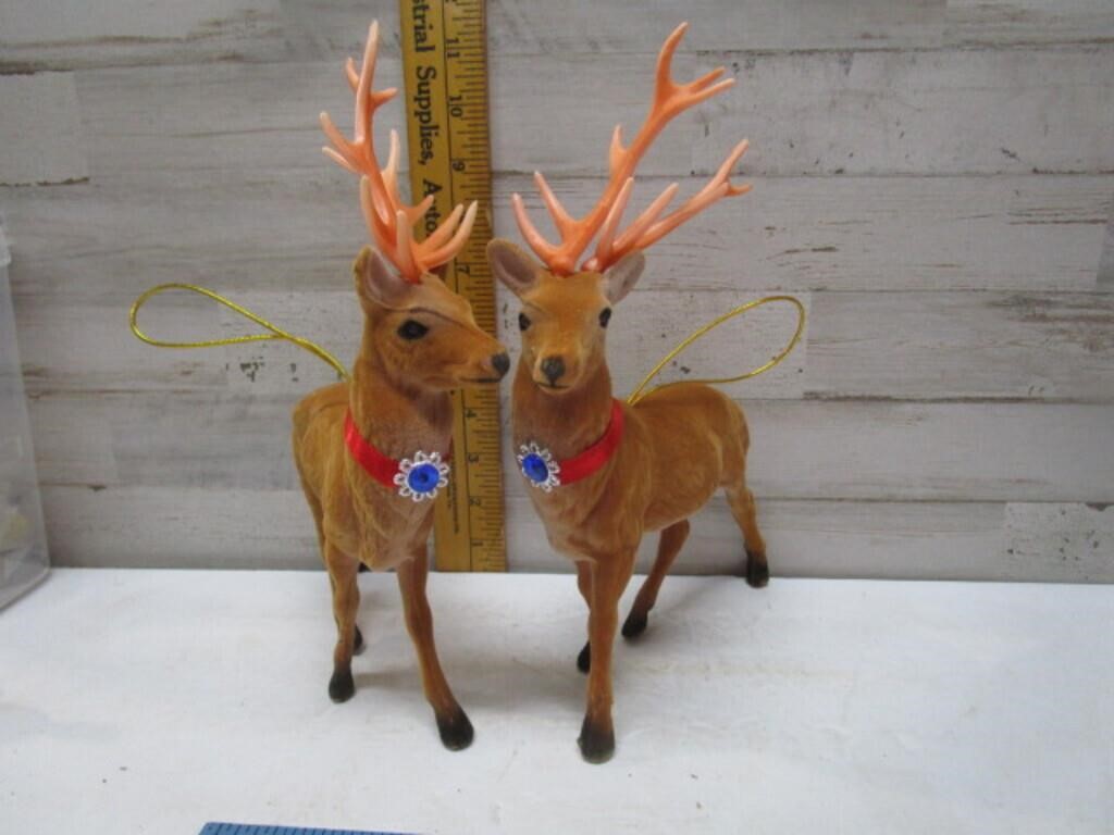 PAIR OF VINTAGE FUZZY FLOCKED REINDEER