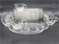 (8) Vtg. Pressed Glass Snack Sets + 3 Extra Cups