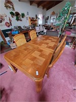 Wooden dining table with leaf and 4 chairs, 73"