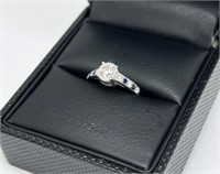 14K White Gold Diamond & Sapphire Engagement Ring.