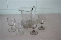 Glass Pitcher & 4 Drinking Glasses
