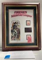 Framed Firemen Dedicated and Courageous w Stamps