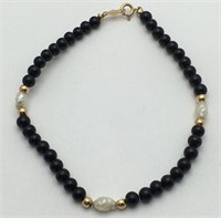 Black & Pearl Beaded Bracelet W 14k Gold