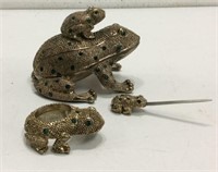 Vintage Jeweled Metal Frog Desk Set KJC