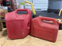 Gas cans plastic, one 2 gallon, one 1 1/2 gallon