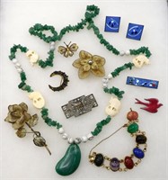 800 Silver Filigree, Jade, Enamel Copper Jewelry
