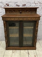 Antique Carved Tiger Oak Display Cabinet