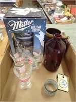 (3) Schonauer Shot Glasses, Ruby Beer Bottle,