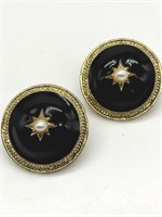1928 Black Enamel & Faux Pearl Earrings